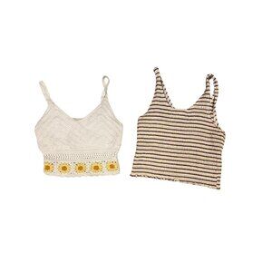 2-Pack Women’s Crop Tops – Crochet & Striped Ribbed